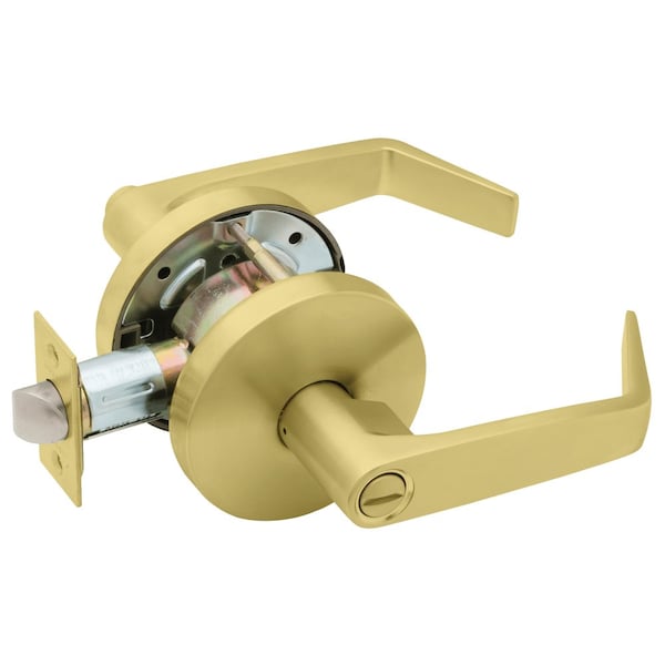 Grade 2 Privacy Cylindrical Lock, Non-Keyed, Dane Lever, Standard Rose, Satin Brass Fnsh, Non-handed
